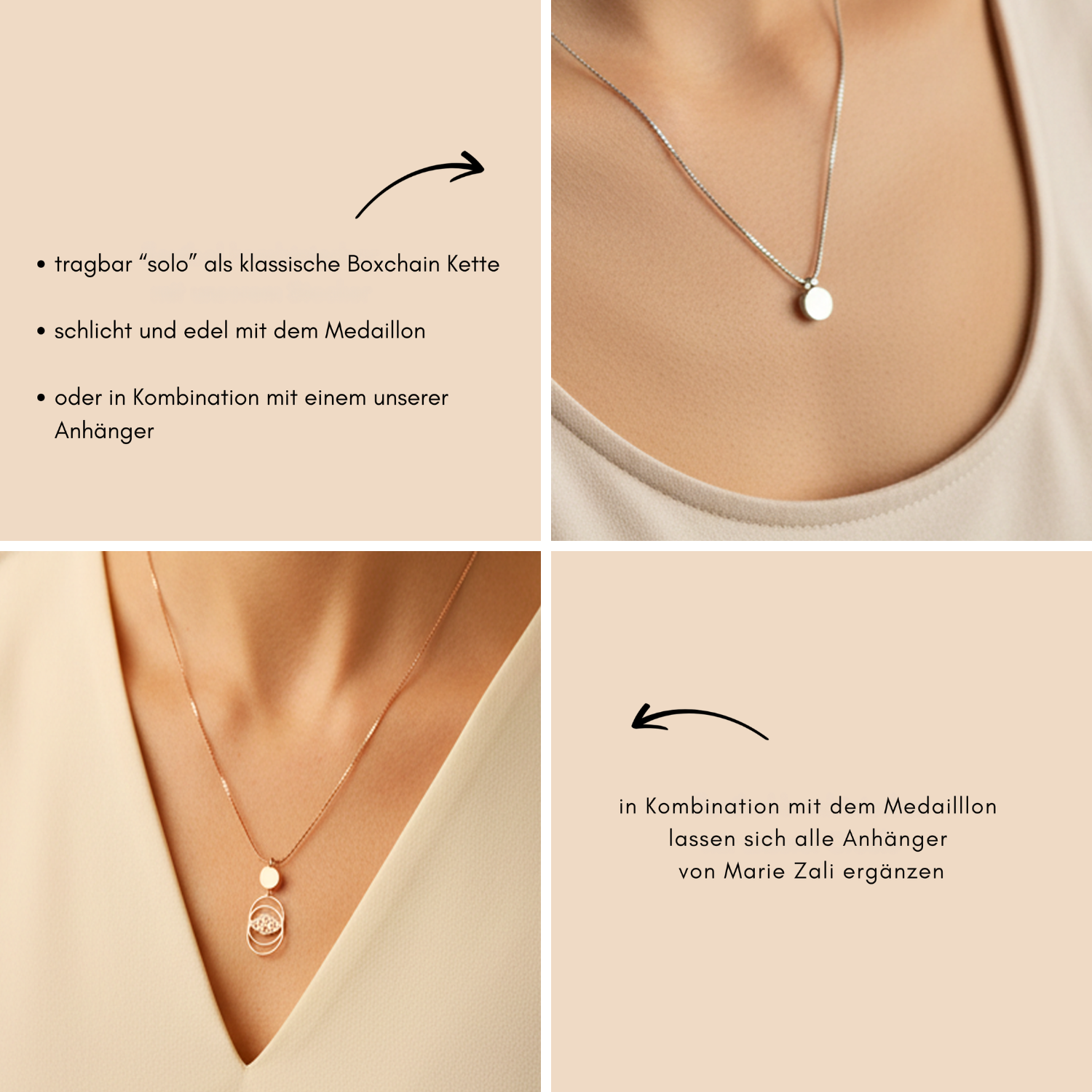 Kette Boxchain für wandelbares Medaillon